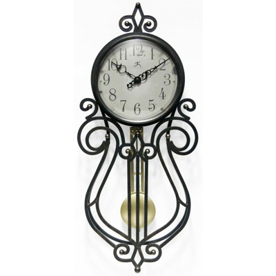 Infinity Instruments 20068AG-4420 Rustic Farmhouse Decorative 20 x 9 Inch Quartz Battery Powered Pendulum Wall Clock, Antique Black