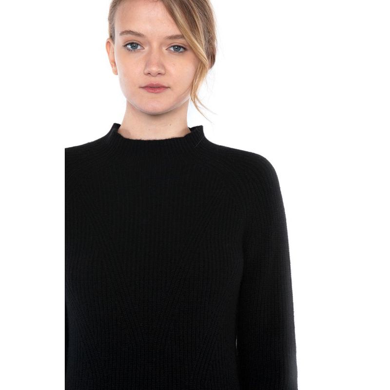 JENNIE LIU Women's 100% Pure Cashmere Long Sleeve Chuncky Rib Funnel Neck Sweater, 2 of 4
