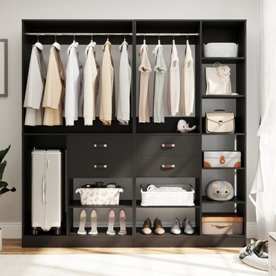 Aheaplus Set of 2 Freestanding Closet Organizer with Hanging Rods, 79''W Closet Organization with Drawers and Shelves