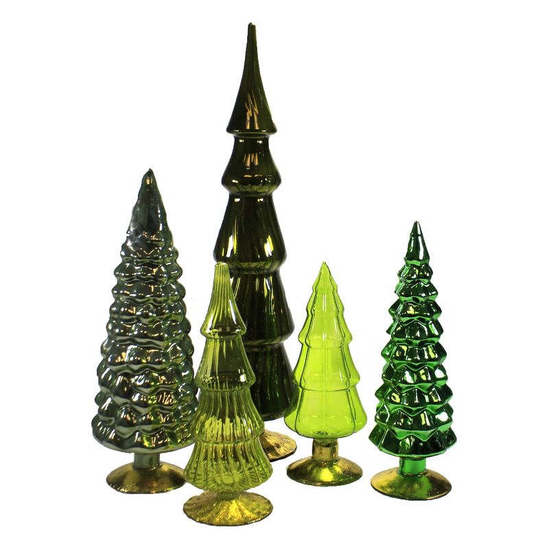 Cody Foster 17.0 Inch Green Hues Glass Trees Set / 5 Decorate Mantle Christmas Decor Tree Sculptures, 1 of 4