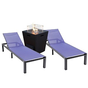 LeisureMod Marlin Modern Black Aluminum Patio Chaise Lounge Chair with Square Fire Pit Side Table Set of 2 - 1 of 4