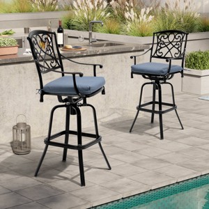 Crestlive Products Antique Brown Heavy Duty Cast Aluminum Frame & Sunbrella Fabric Cushion Counter Height Swivel Bar Stool Patio Furniture - 1 of 4