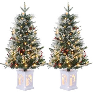 Whizmax 3FT Artificial Mini Christmas Tree with Light Box Base with 78PCS 8 Mode Warm White Light Beads, Red Berry, Fireside Christmas Decoration - 1 of 4