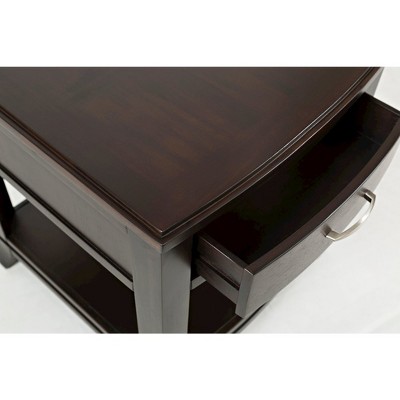 Dark Merlot Acacia Wood End Table with Storage