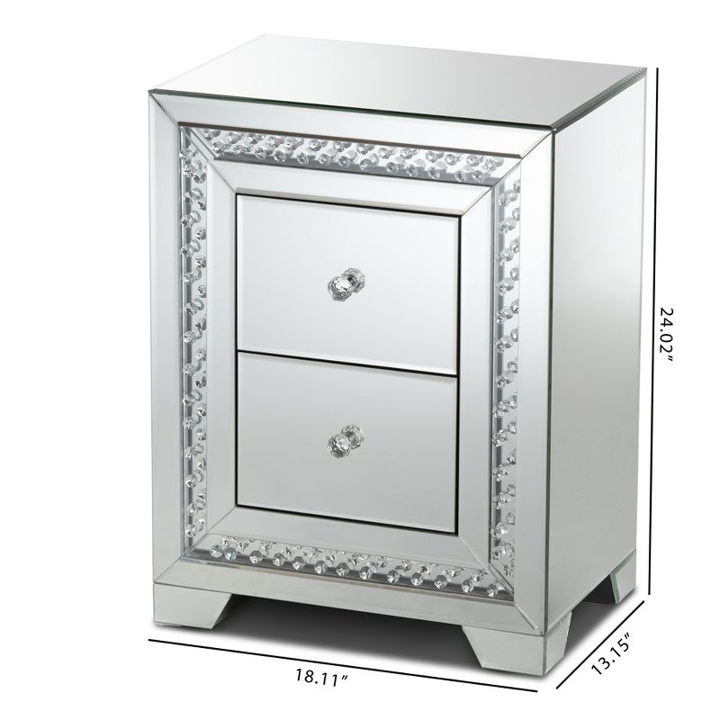 Mina Mirrored 2 Drawer Nightstand Bedside Table Silver - BaxtonStudio, 3 of 9