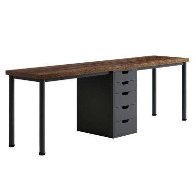 Resenkos Computer Desk, Office Desk, Study Desk,78.7" Two Person Desk, Long Computer Desk with 5 Drawers,Rustic Brown & Black