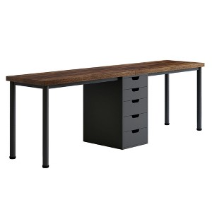 Resenkos Computer Desk, Office Desk, Study Desk,78.7" Two Person Desk, Long Computer Desk with 5 Drawers,Rustic Brown & Black - 1 of 4