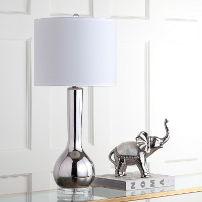Elegant Silver Ceramic Gourd Table Lamp Set with White Shade