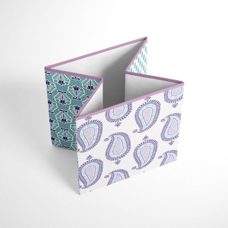 Bacati - Isabella Paisley Aqua/Lilac/Purple Fabric Storage Box/Tote Small, 3 of 6