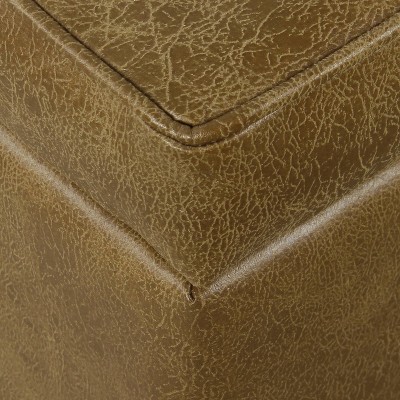 Light Brown Tufted Faux Leather Storage Ottoman