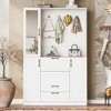 TIRAMISUBEST Entryway Bench with Integrated Shoe Cabinet , 3-in-1 Design and Mirrored Cabinet Door, Hall Tree with 4 Sturdy Hooks and Foldable Seat - 2 of 4