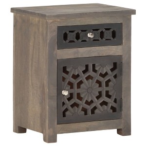 vidaXL Bedside Cabinet 15.7 in.x11.8 in.x19.7 in. Solid Mango Wood - 1 of 4