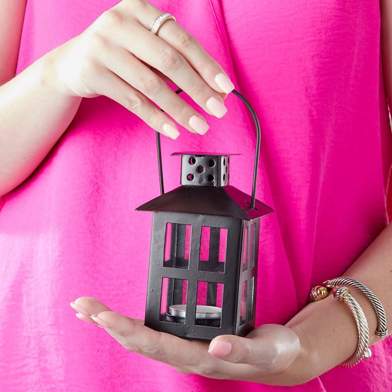 Kate Aspen Luminous Black Mini-Lantern Tea Light Holder with soy tealight, (Set of 4) | 14048BK, 4 of 7