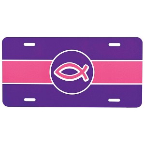 Dicksons LP-1038 Bold Fish Symbol Purple and Pink 12 x 6 Aluminum Decorative Car Truck Van Auto License Plate - 1 of 2