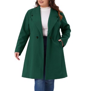 Women's Plus Size Lapel Long Sleeve Single Breasted Belted Midi Pea Coat with Pocket - Agnes Orinda - 1 of 4