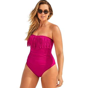 Swimsuits For All Women's Plus Size Mesh Wrap Bandeau One Piece