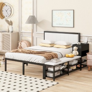 ALEXOUN Metal Platform Bed with Two-Tier Storage Shelves and Wooden Storage Cabinet,Easy Assembly,for Bedrooms, Apartments - 1 of 4