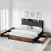 Bed Frame with Storage Linen Upholstered Headboard, 4 Drawers Platform Bed Frame, No Box Spring Needed, Easy Assembly, Rustic Brown - 2 of 4