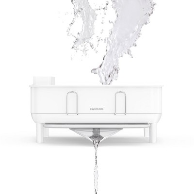 Compact White Steel Dish Drying Rack with Swivel Spout