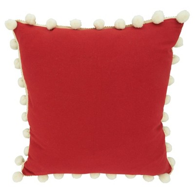 Red Plaid Pom Pom Cotton Polyester Euro Pillow Cover