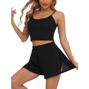 cheibear Women's Soft Round Neck Spaghetti Strap Top and Shorts Loungewear Pajama Set - 1 of 4