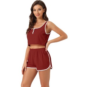 cheibear Women's Summer Ribbed Crop Sleeveless Tank Top and Shorts Lounge Pajamas Sets - 1 of 4