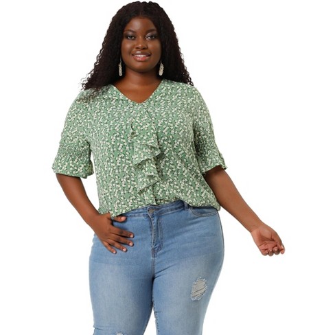 Agnes Orinda Women' S Plus Size 3/4 Sleeve V Neck Stripe Boho Knit Casual  Blouse Green 3x : Target