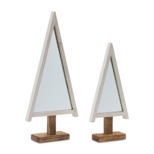 Christmas Modern Rustic Tree Set – White & Silver Wood and Glass Tabletop Trees by Melrose - 1 of 3