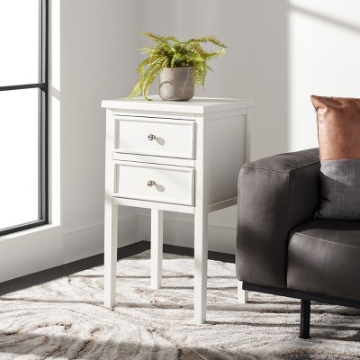 Transitional White Poplar Wood Nightstand with Metal Pulls and Storage