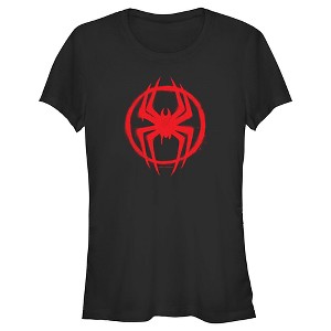 Juniors Womens Spider-Man: Across the Spider-Verse Graffiti Spider Logo T-Shirt - 1 of 4