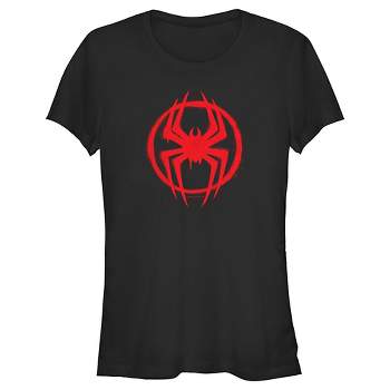 Juniors Womens Spider-Man: Across the Spider-Verse Graffiti Spider Logo T-Shirt