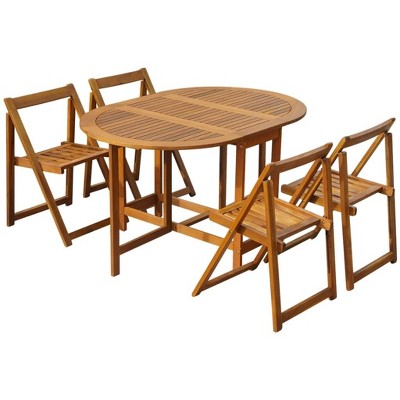 vidaXL 5 Piece Solid Acacia Wood Folding Outdoor Dining Set Garden Tables and Chairs Outdoor Dining Furniture Durable Stable Weatherproof