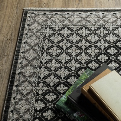 Black and Grey Polyester Persian Runner Rug 2'3" x 7'6"