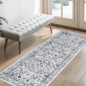 Acekool Washable Vintage Floral Area Rug, Non Slip Thin Low Pile Carpet for Living Room Bedroom Kitchen, Kid & Pet Friendly - 1 of 4