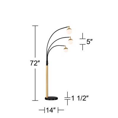 Rayne Black and Gold Adjustable Arc Floor Lamp with Frosted Glass Shades