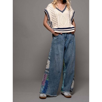Women's Bandana Wide-leg Denim Jeans - trend:notes