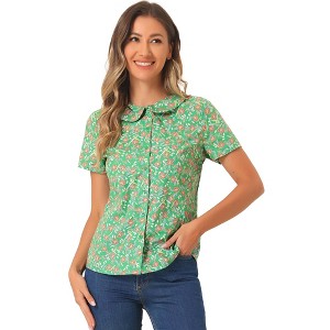 INSPIRE CHIC Women's Summer Peter Pan Collar Button Front Vintage Floral Print Blouse - 1 of 4