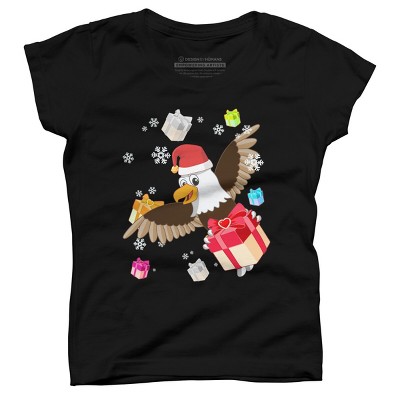 Girl's Design By Humans Santa American Bald Eagle Christmas T-Shirt By thebeardstudio T-Shirt