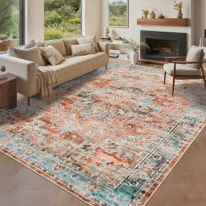 Coucheta Vintage Washable Area Rug, Non-Slip&Stain Resistant, Soft Low Pile Indoor Carpet for Living Room, Bedroom, Dining Room, Multi Colors & Sizes - 1 of 4