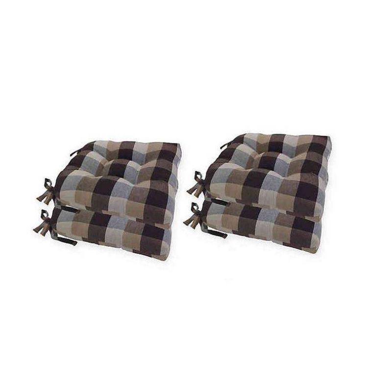 Chocolate Buffalo Check Woven Plaid Chair Pads with Tiebacks (Set Of 4) - Essentials, 2 of 4