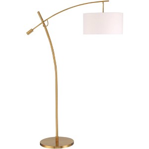 Possini Euro Design Raymond Modern 69" Tall Arc Floor Lamp with Smart Socket Warm Gold Adjustable Off-White Shade for Living Room Reading - 1 of 4