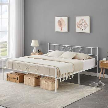 Whizmax King Size Metal Platform Bed Frame with Headboard and Footboard, Steel Slat Support, Mattress Foundation, No Box Spring Needed, White
