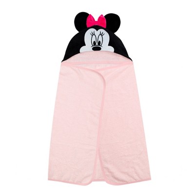 Pink Cotton Hooded Baby Bath Towel with Minnie Mouse Design
