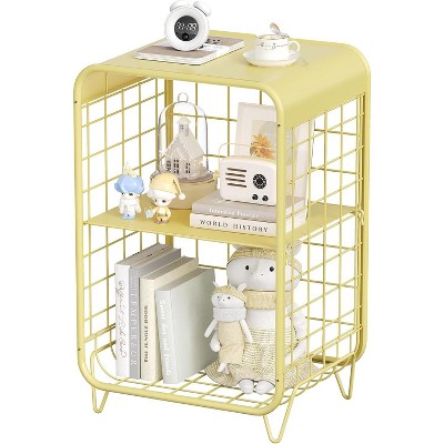 Cute Kids Pink Nightstand,Metal Side Table,3 Tier End Table with Storage,Vintage Bedside Table