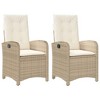 vidaXL Reclining Patio Chairs 2 pcs with Cushions Beige Poly Rattan - 2 of 4