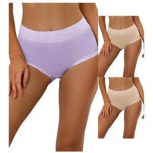 Allegra K Women's High-Waisted Lace Trim Tummy Control Full Coverage Briefs 3 Packs - 1 of 4