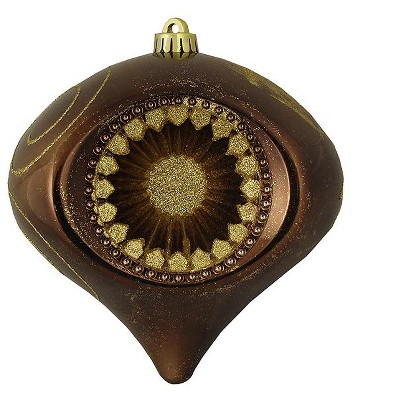 Northlight 8" Glittered Retro Reflector Shatterproof Christmas Onion Ornament - Brown