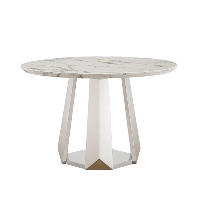 Dolonm 47-inch Round Modern Marble Dining Table with Stainless Steel Base for Kitchen, Dining Room