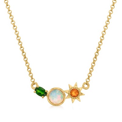 Ross-Simons Ethiopian and Fire Opal Sun Necklace With .50 Carat Chrome Diopside in 18kt Gold Over Sterling