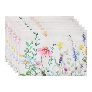 REGALWOVEN Farmhouse Placemats Set of 6 Linen Placemats for Dining Table Decor Indoor Outdoor Washable Floral Kitchen Table Mat - 1 of 4